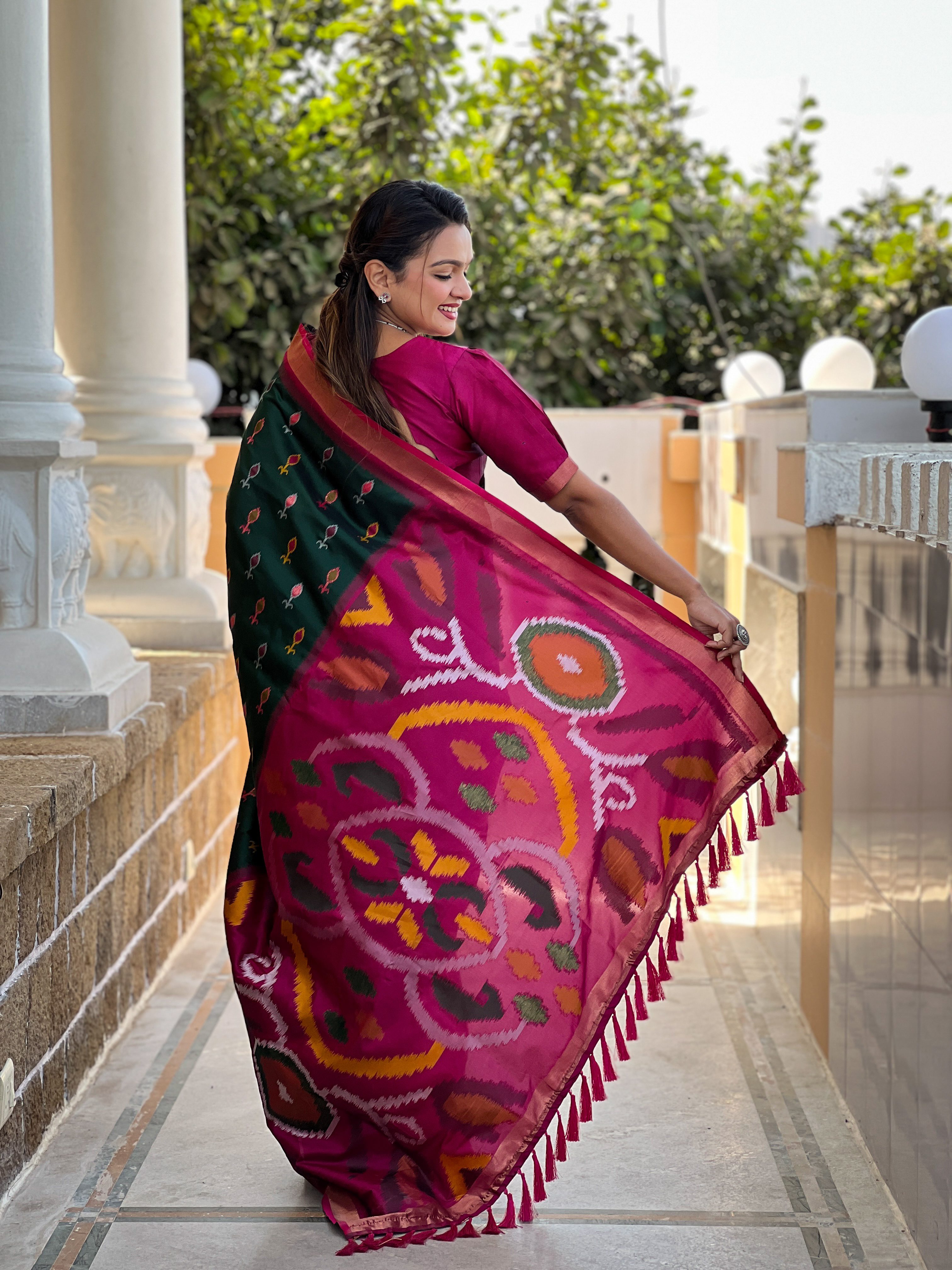 Tasarika Women Dark Green Weaving Silk Saree With Ikkat And Patola Sarees Srivali