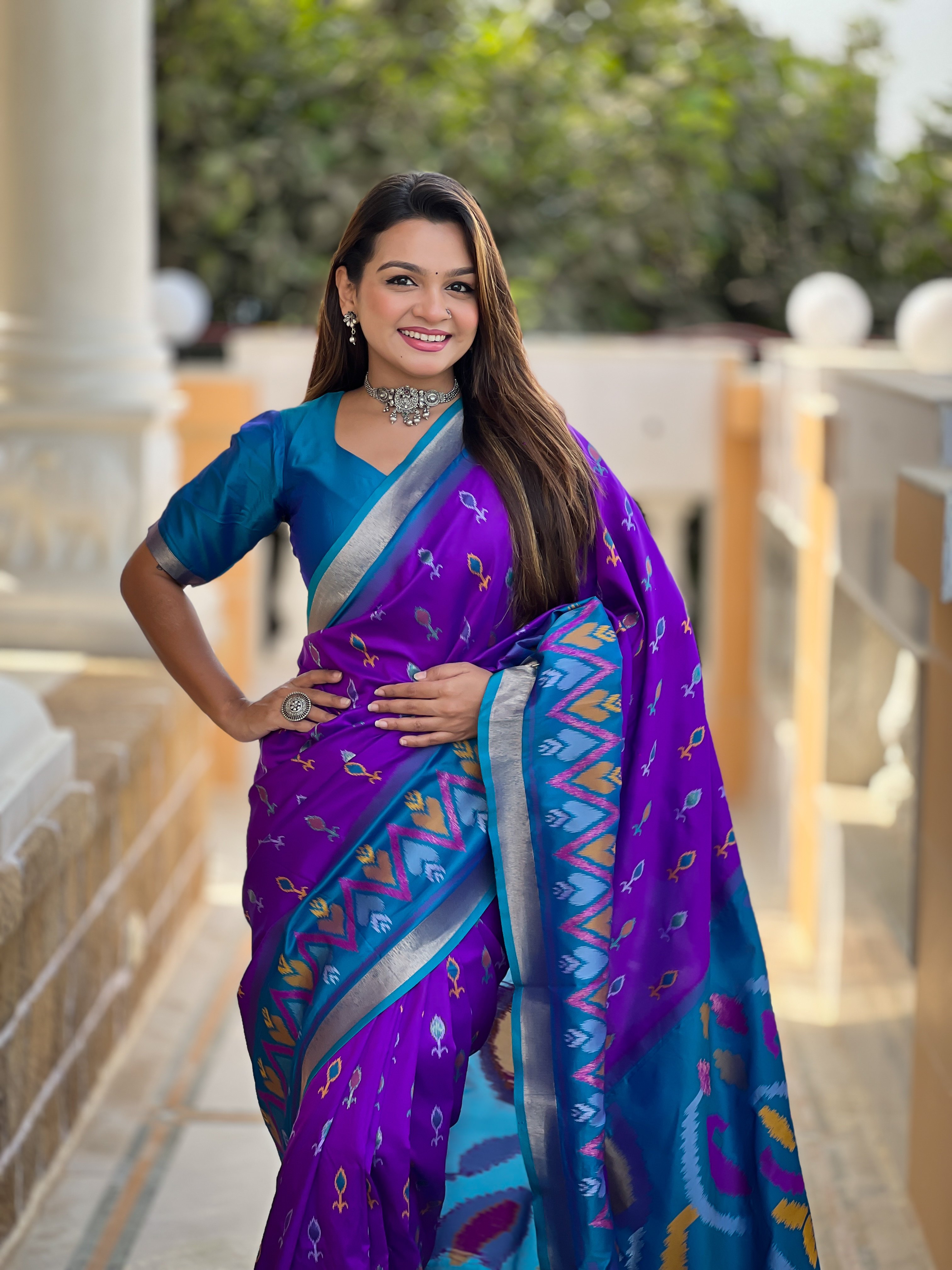 Tasarika Women Purple Weaving Silk Saree With Ikkat And Patola Sarees Srivali