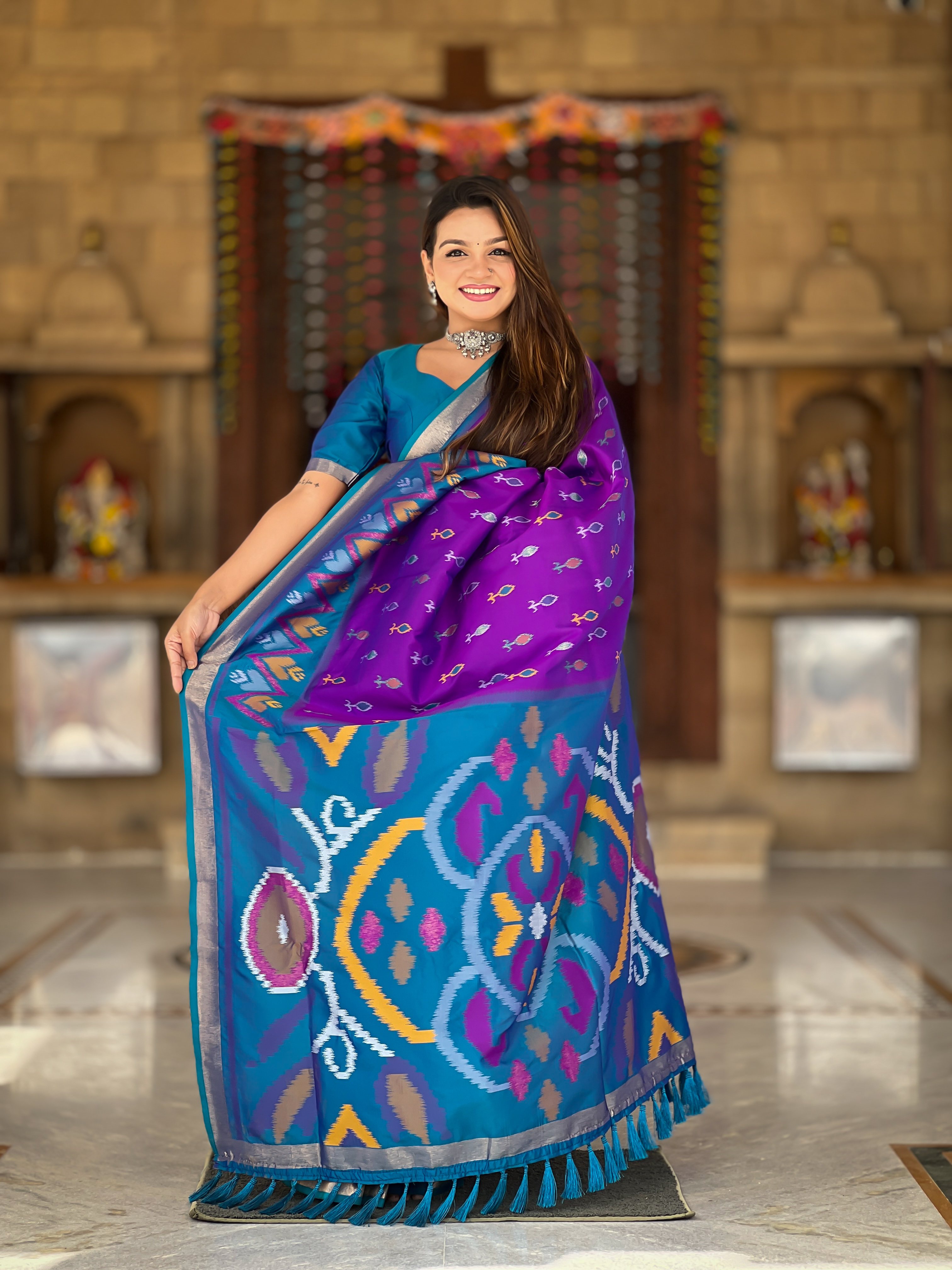 Tasarika Women Purple Weaving Silk Saree With Ikkat And Patola Sarees Srivali