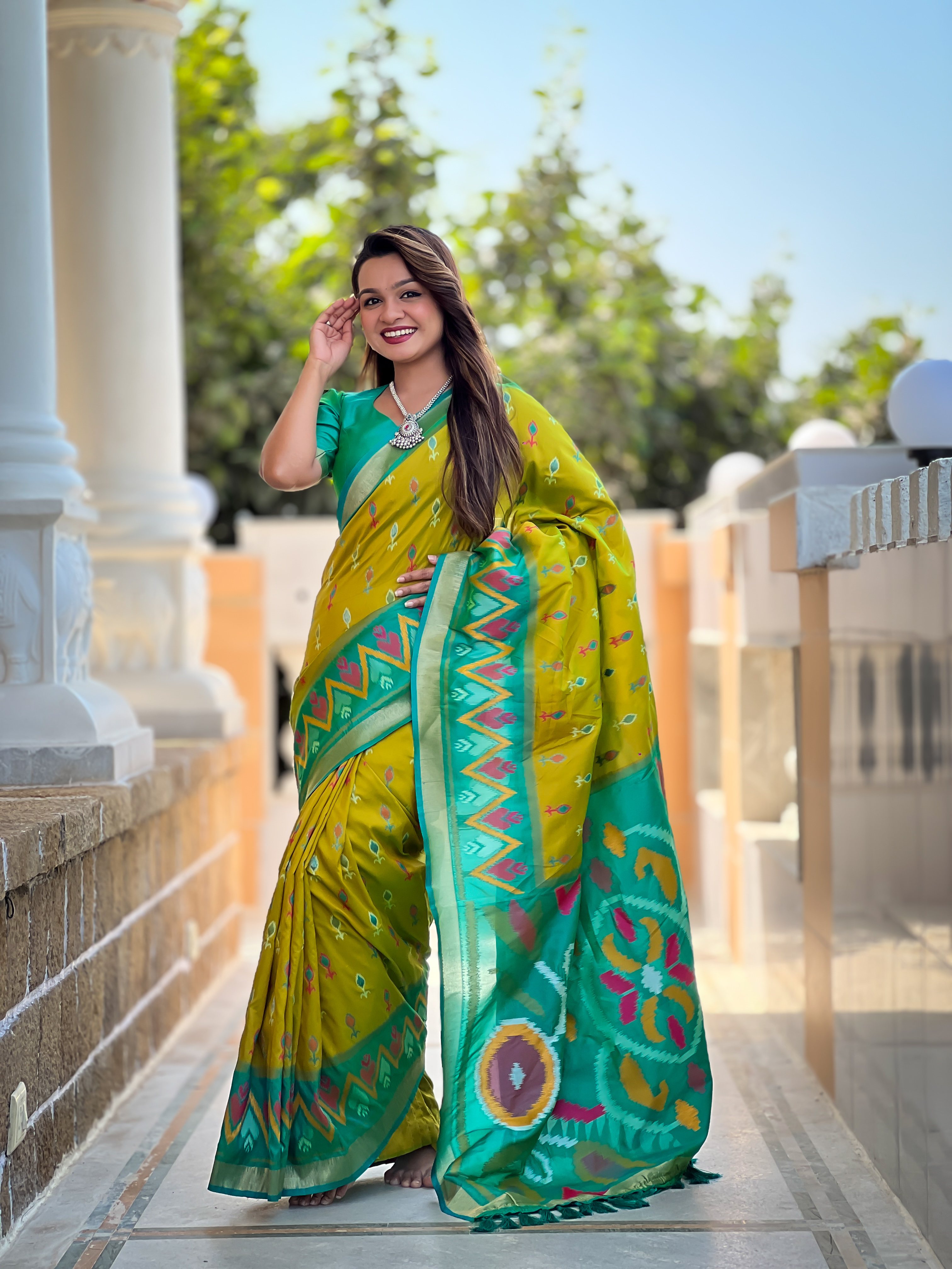 Tasarika Women Yellow Weaving Silk Saree With Ikkat And Patola Sarees Srivali