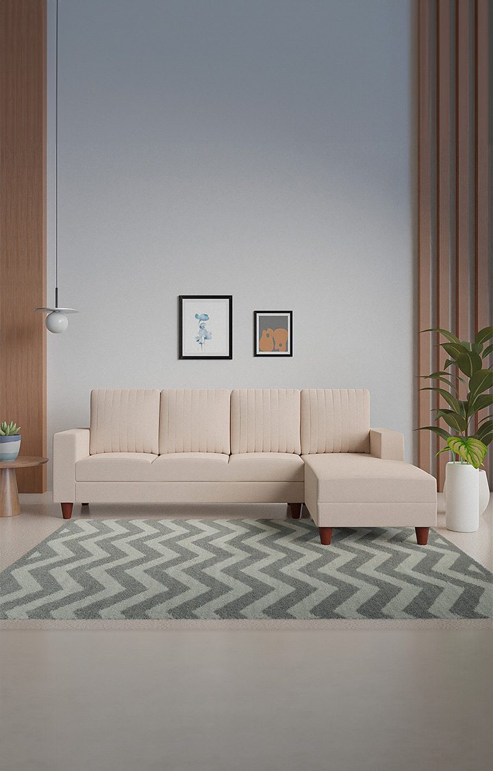 neudot Roman LHS Sectional Sofa for Living Room |6 Person Sofa|Premium Fabric with Cushioned Armrest | Solid Wood Frame|6 Seater in Neo Beige Color