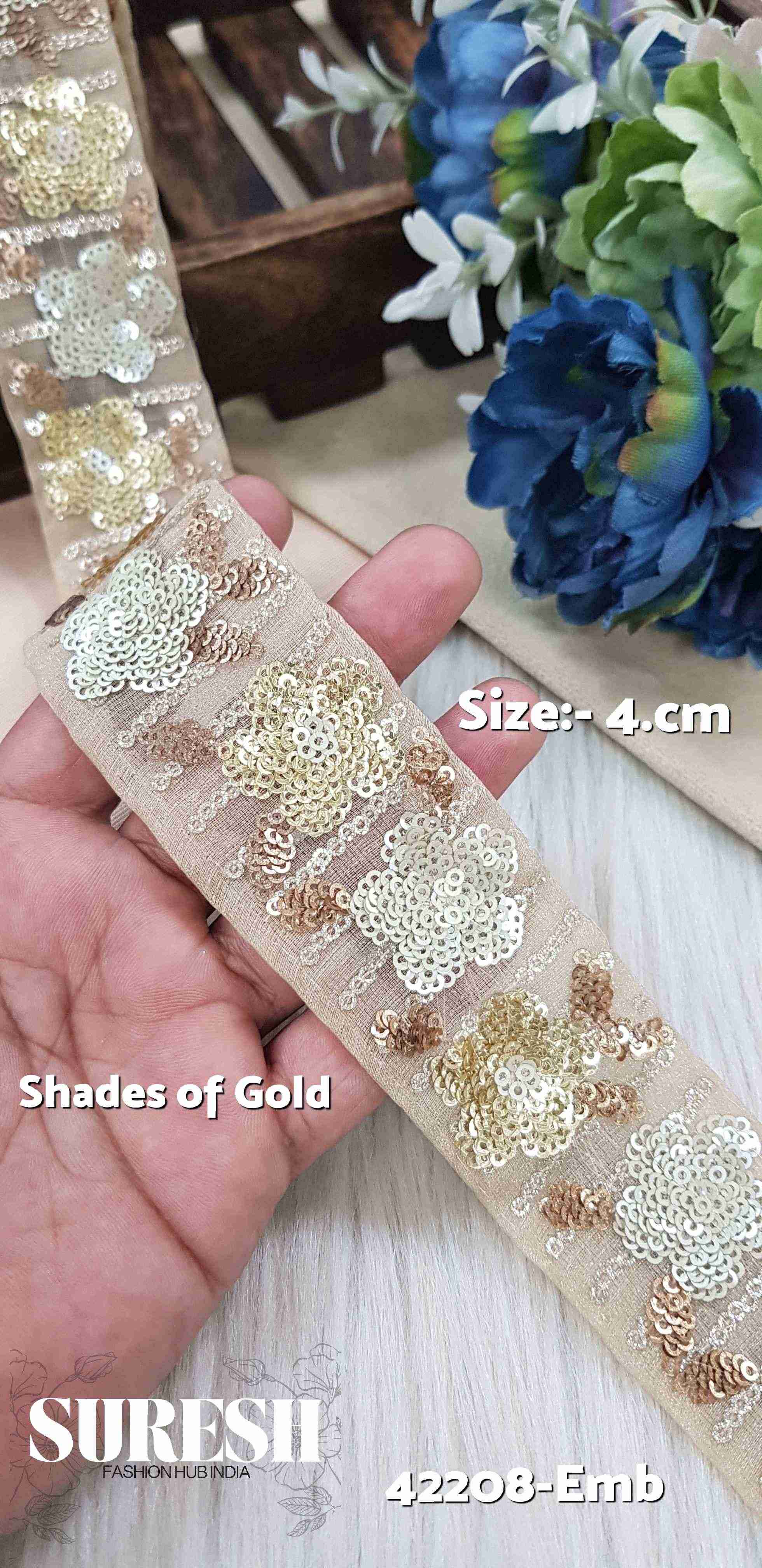 Shades of Gold Floral Sequin Organza Lace