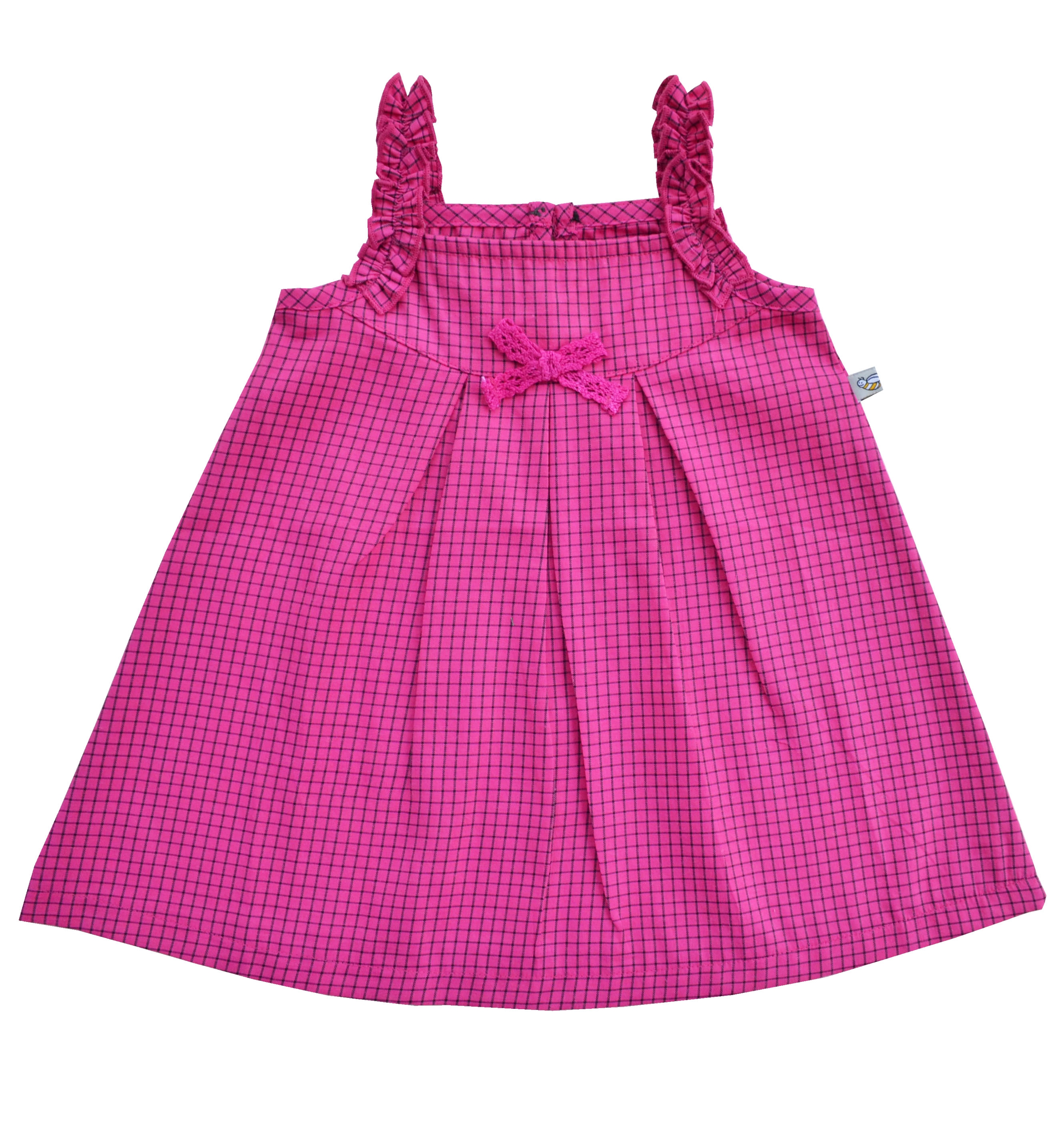 Pink Checks Sleeveless Dress (100% Cotton)