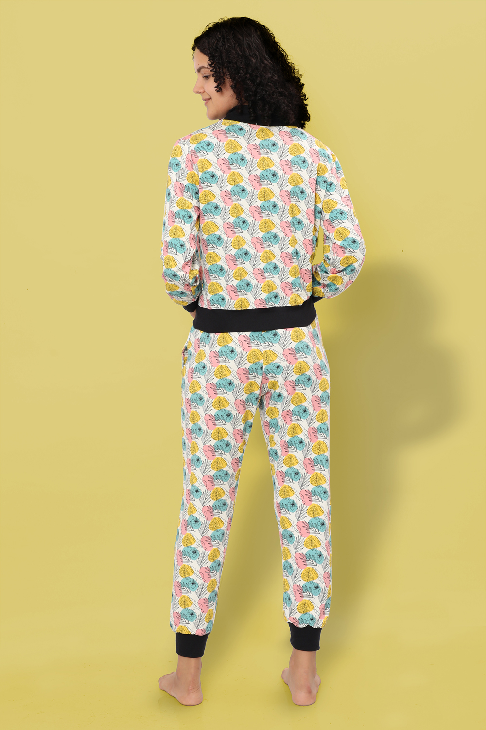 Ninos Dreams Women 3 piece Multicolour Floral Print Bomber Jacket with Jogger Coord Set
