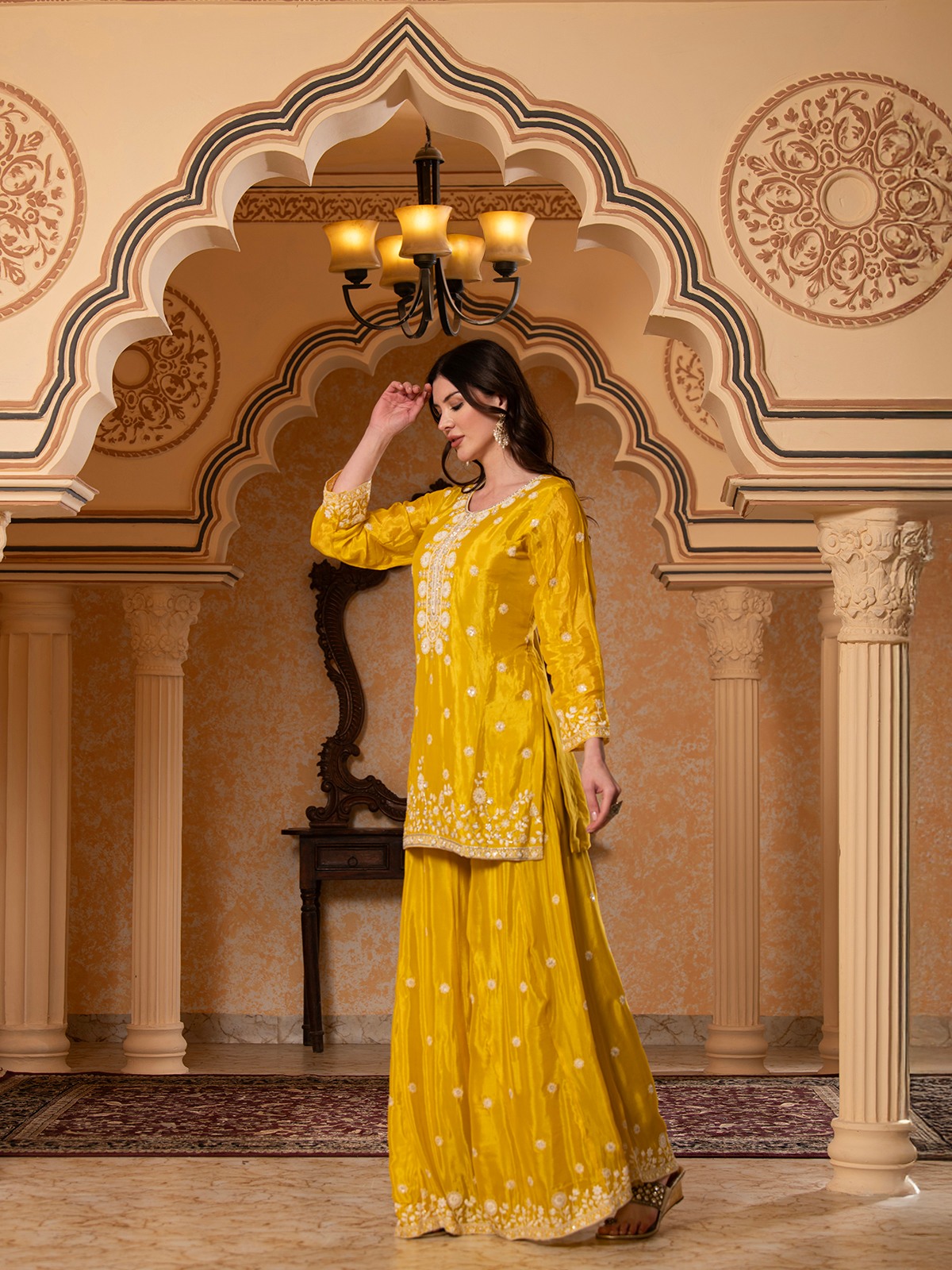 ALBION FANCY LADIES ETHNIC YELLOW KURTI SET