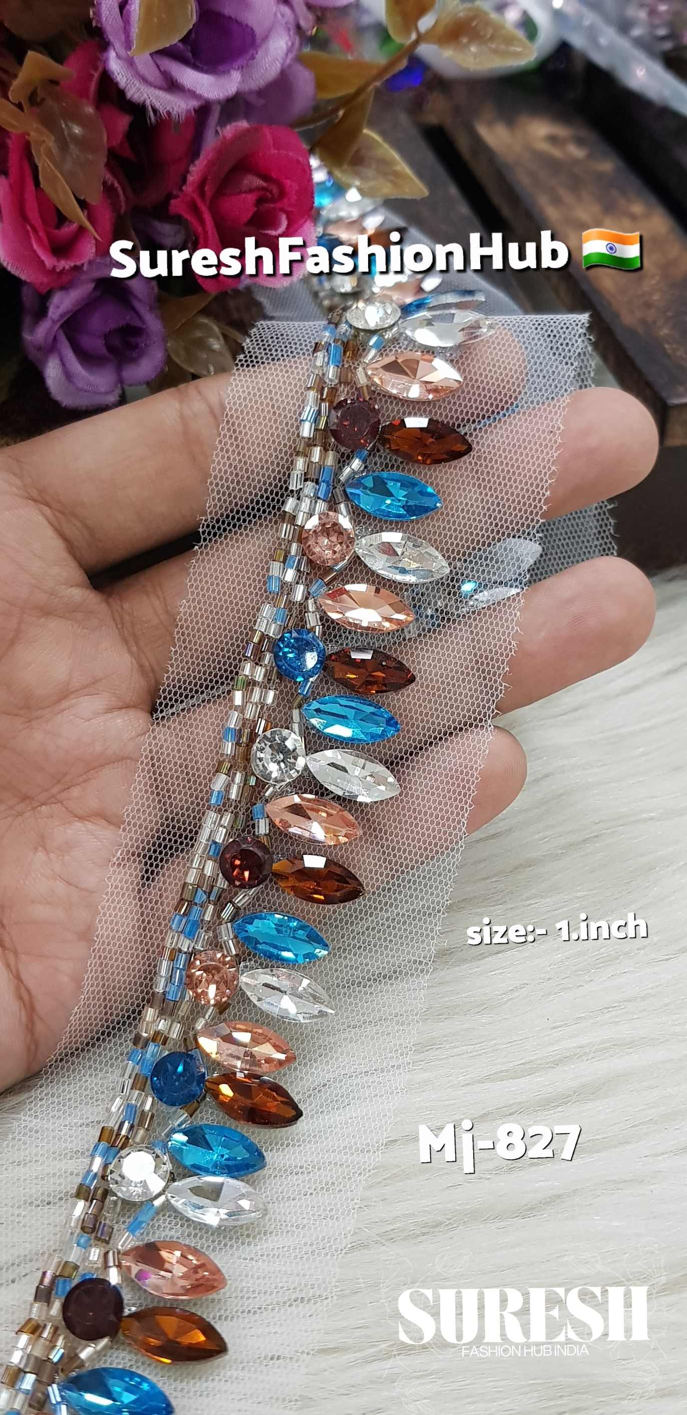 Multi Color No. 4 Rhinestone & Cutdhana Handmade Lace –MJ-827