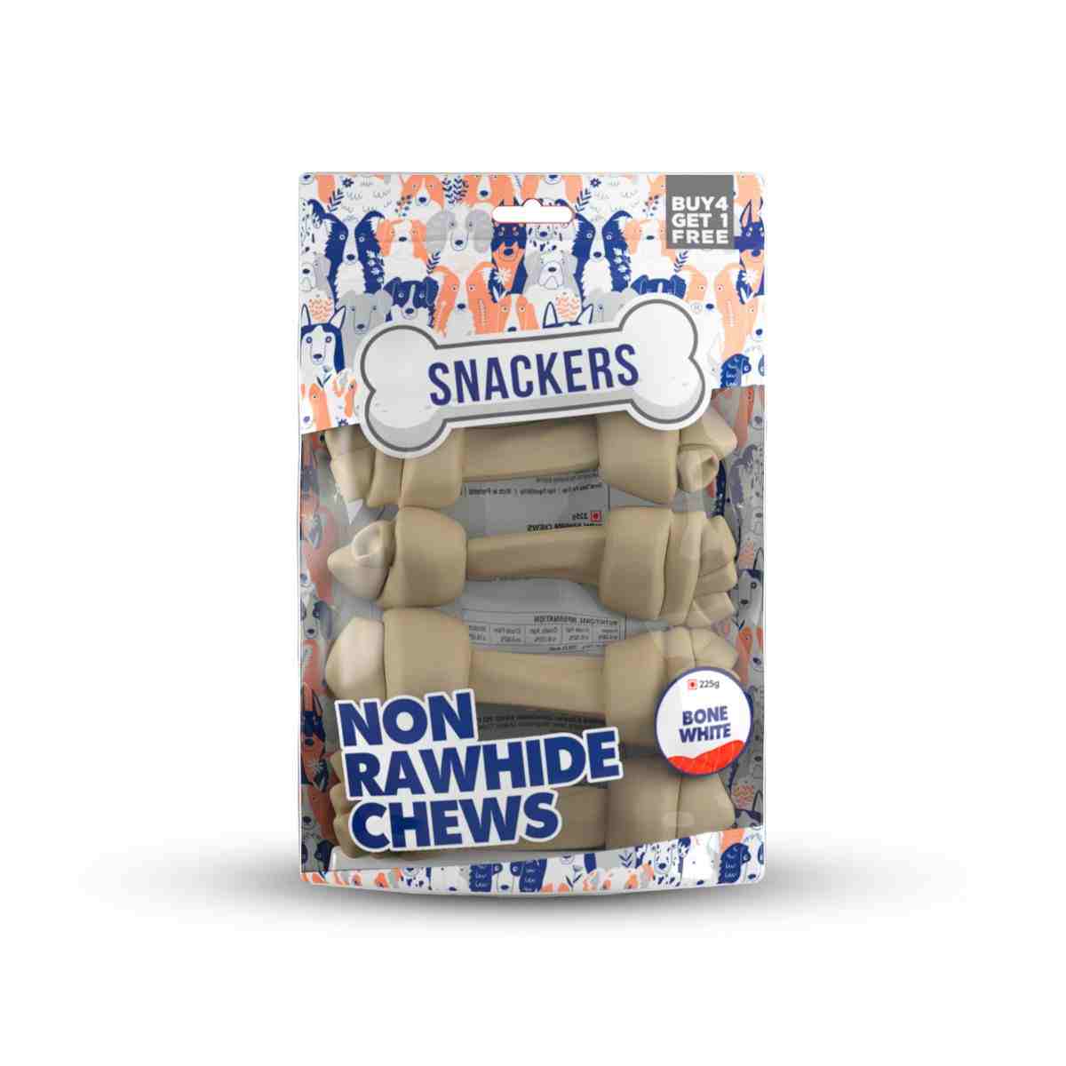 Snackers Non Rawhide Chews Bone White for Dogs, 225 g