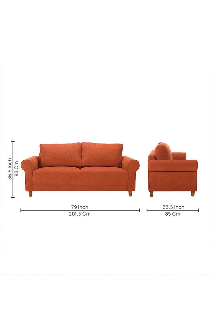 neudot Melody Sofa for Living Room |3 Persons Sofa|Premium Fabric with Padded Cushioned Armrest | Solid Wood Frame|3 Seater in Rusty Cider Orange Color
