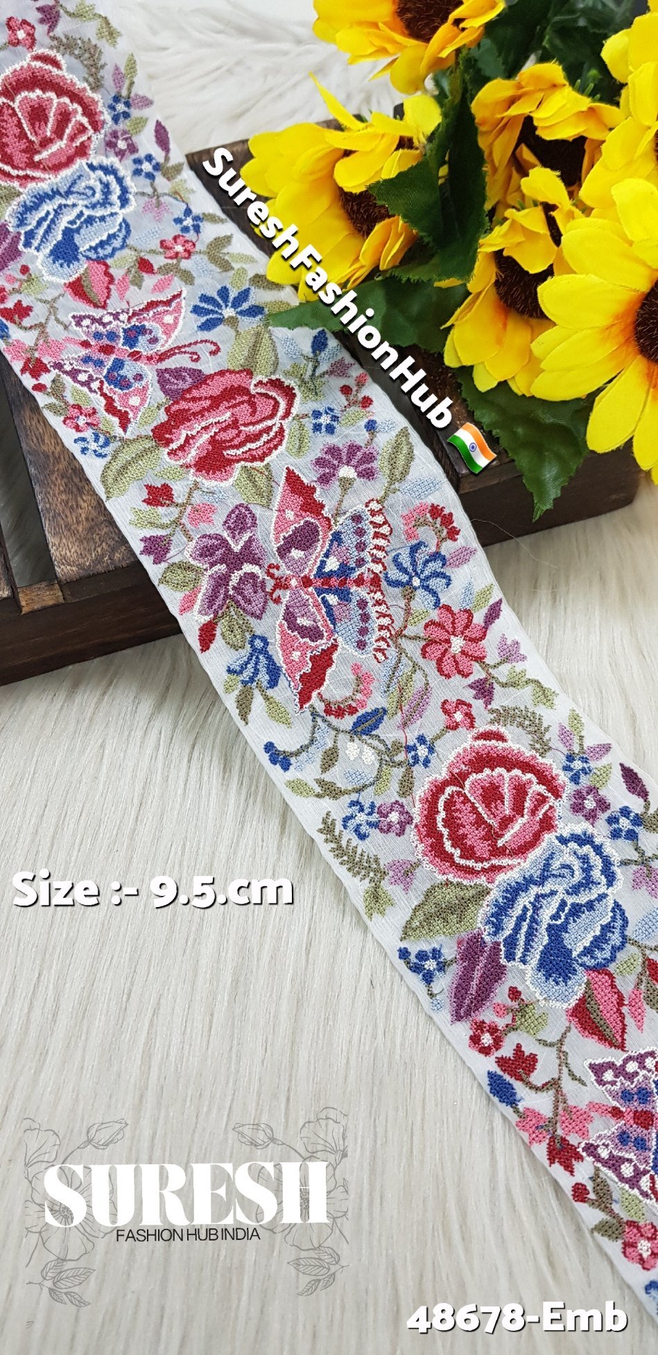 48678-Emb Color No 3 Cross Stitch Butterfly & Flower Border
