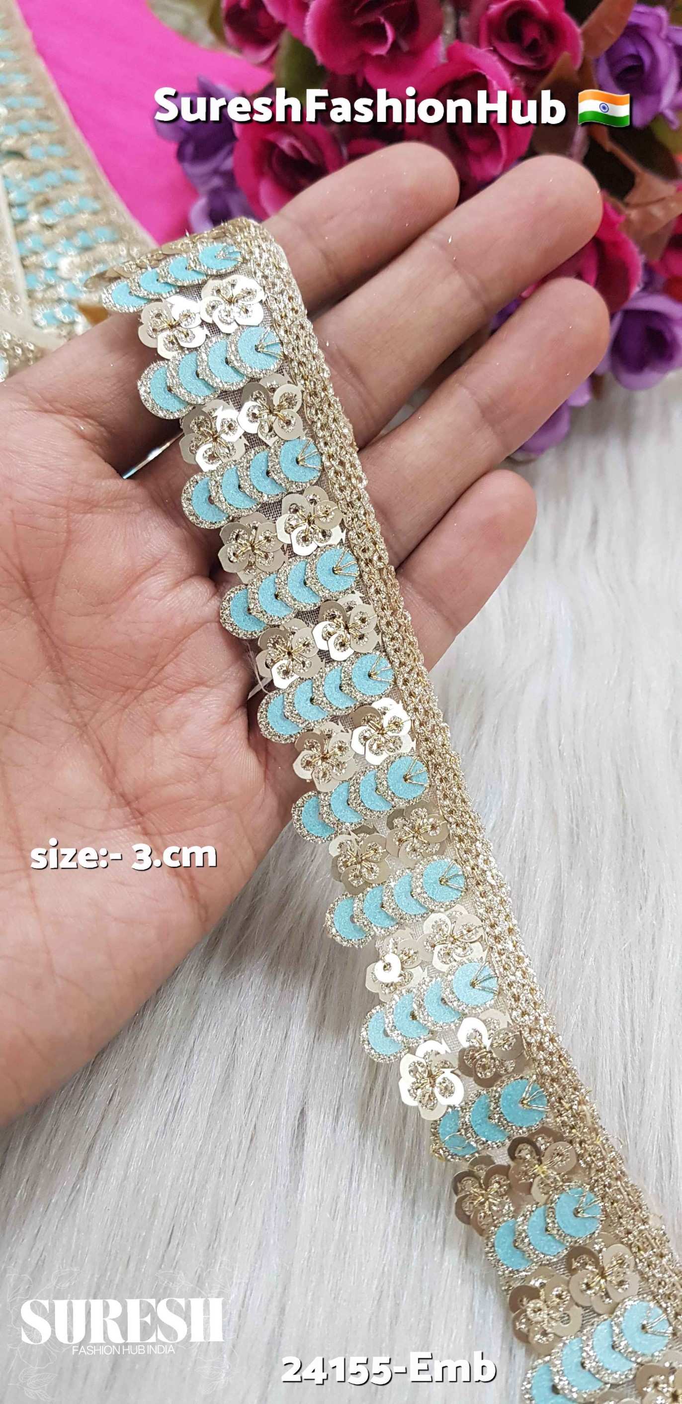 Sky Blue Charm Multi-Sequence Floral Organza Lace