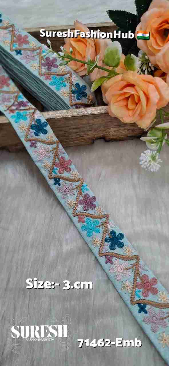 Sea Green Multicolor Thread Floral Embroidery Lace – 71462-Emb
