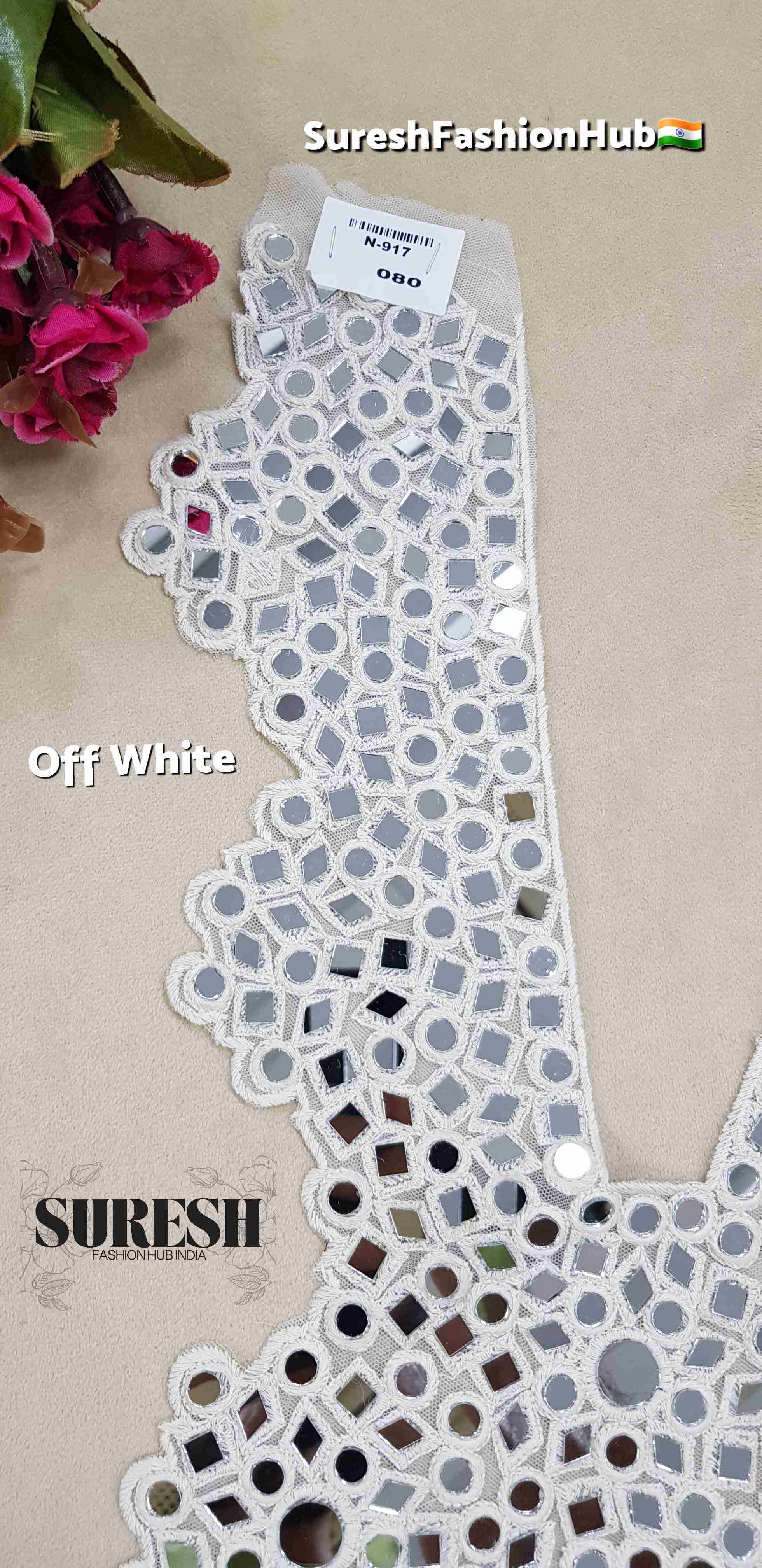 Off-White Zari Mirror Neck Design – N-917