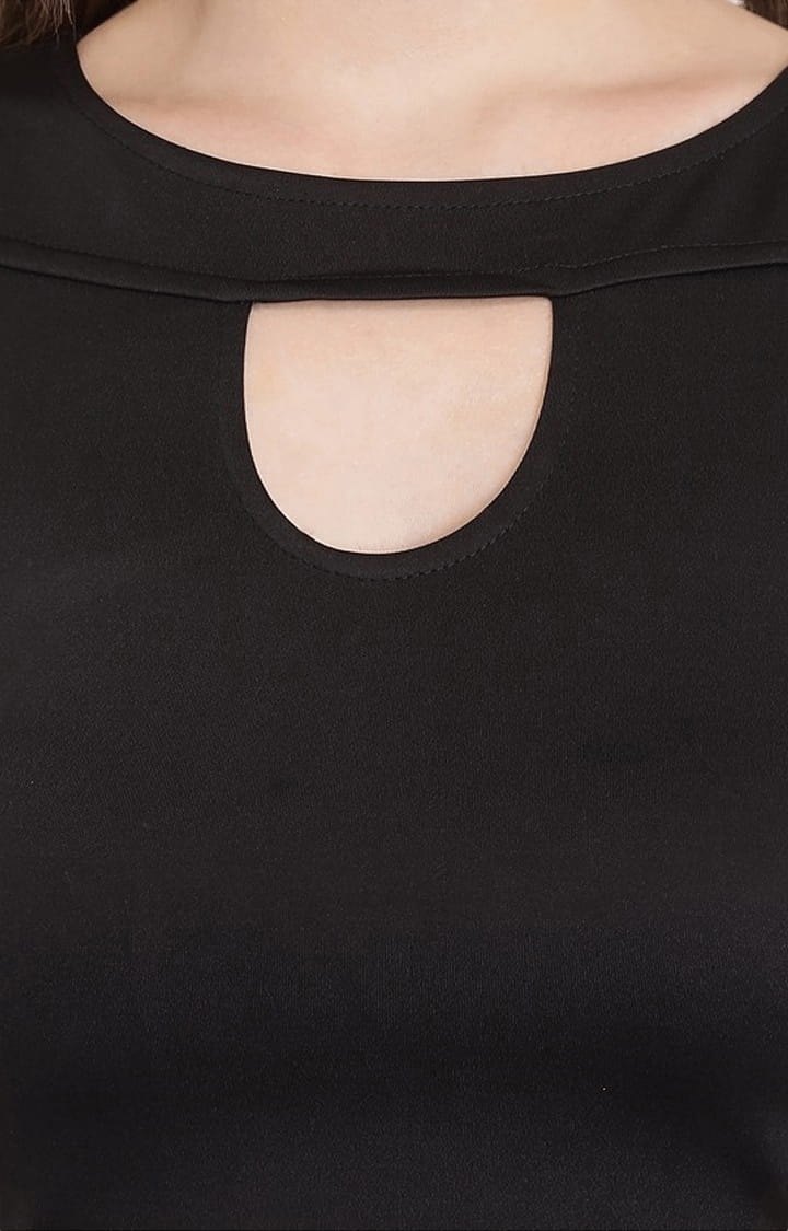 Women's Black Polyester Solid Tank Top