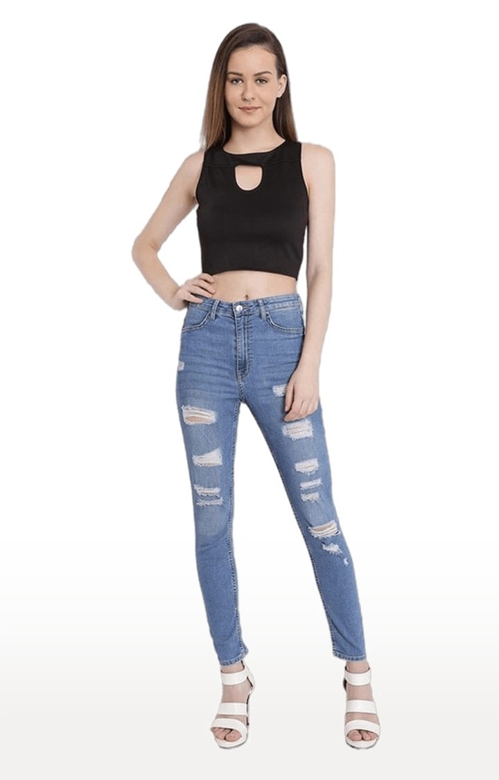 Women's Black Polyester Solid Tank Top