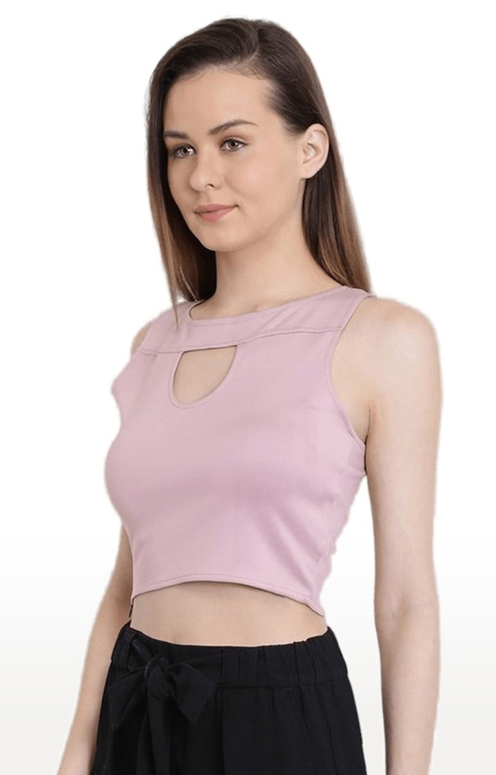Women's Light Pink Polyester Solid Tank Top