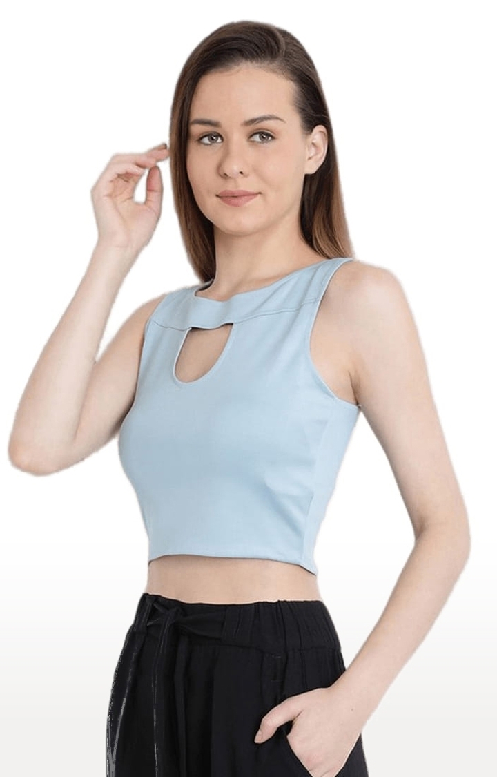 Women's Turquoise Polyester Solid Tank Top