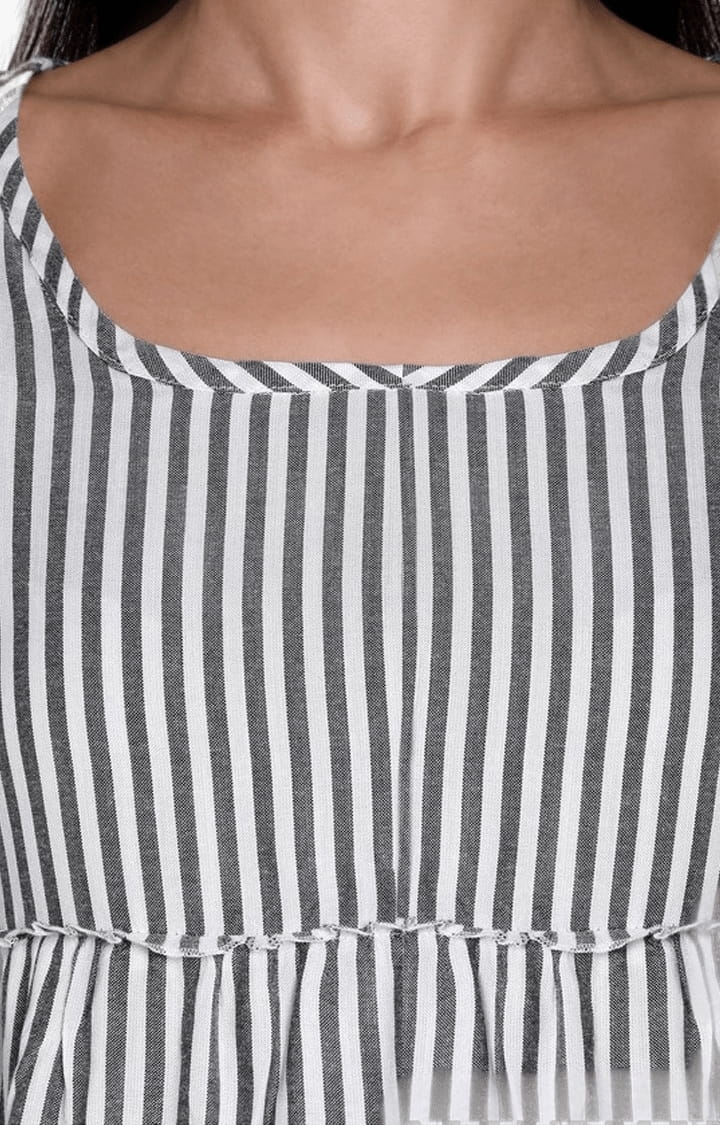 CHIMPAAANZEE | Women's Grey and White Viscose Striped Peplum Top 3