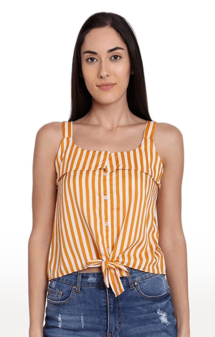 CHIMPAAANZEE | Women's Yellow Crepe Striped Strappy Top