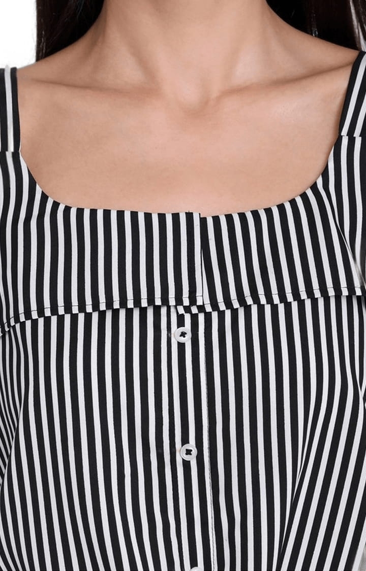 Women's Black Crepe Striped Strappy Top