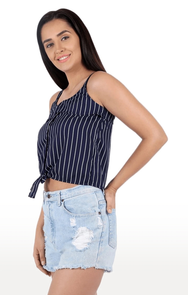 Women's Navy Crepe Striped Strappy Top