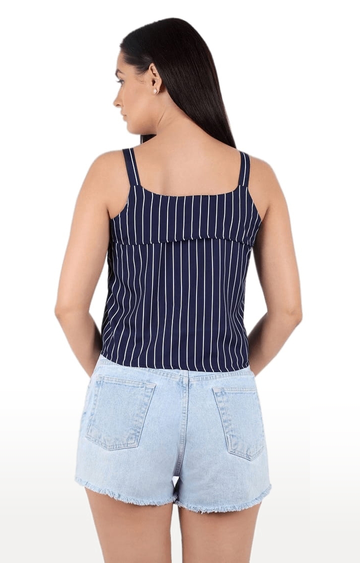 Women's Navy Crepe Striped Strappy Top