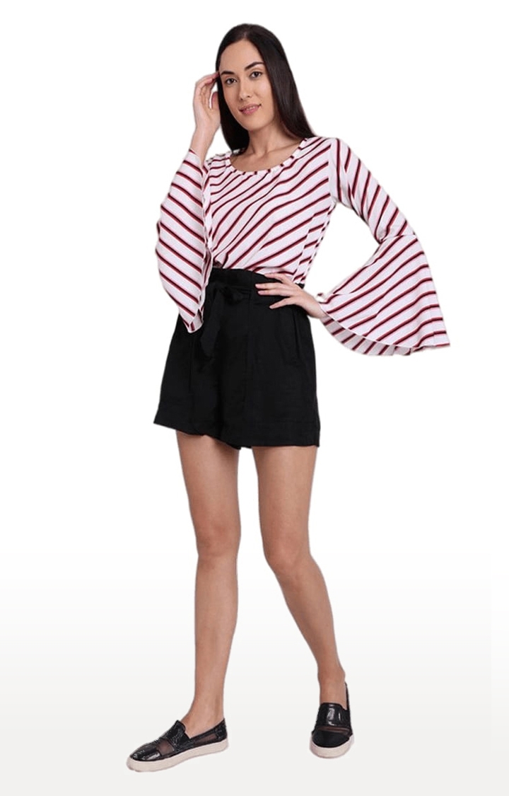 CHIMPAAANZEE | Women's White and Red Crepe Striped Blouson Top 1