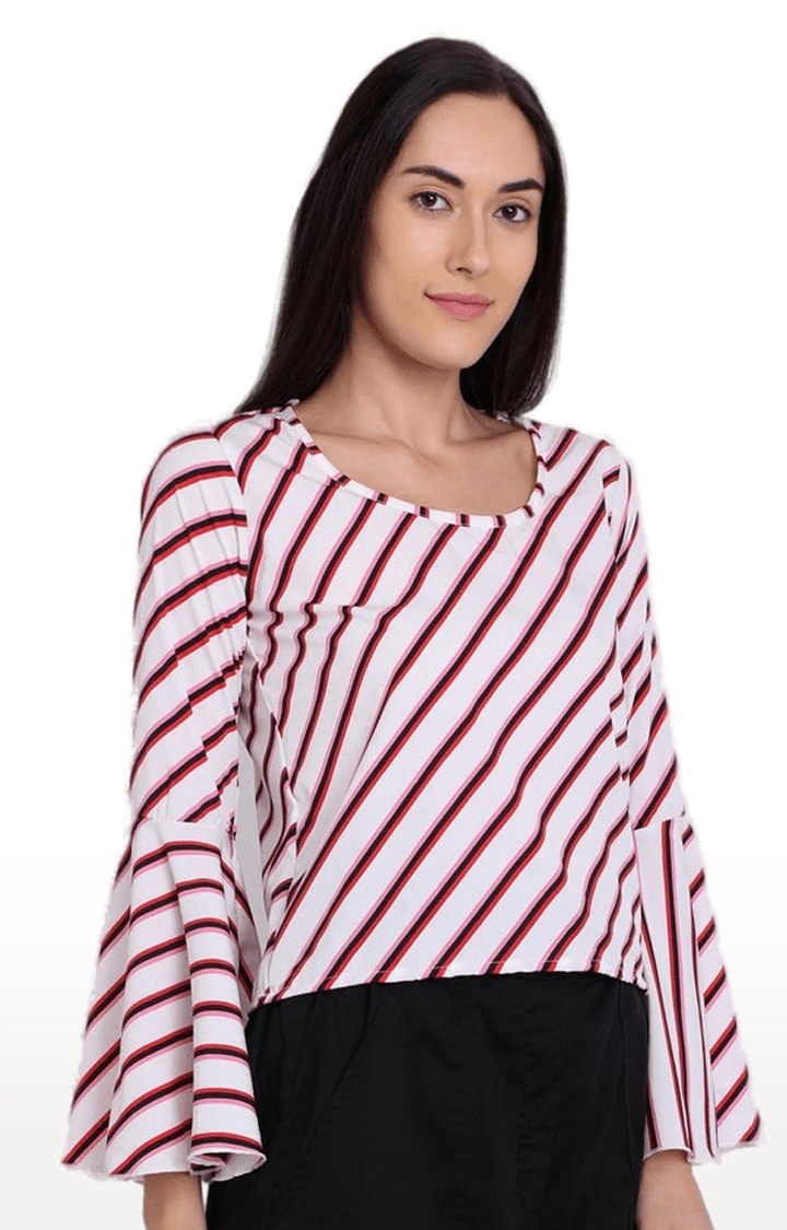 CHIMPAAANZEE | Women's White and Red Crepe Striped Blouson Top 3