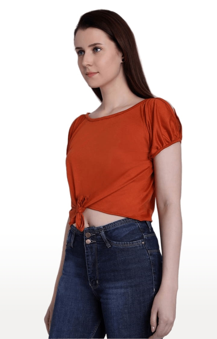 Women's Orange Rust  Viscose Solid Crop Top