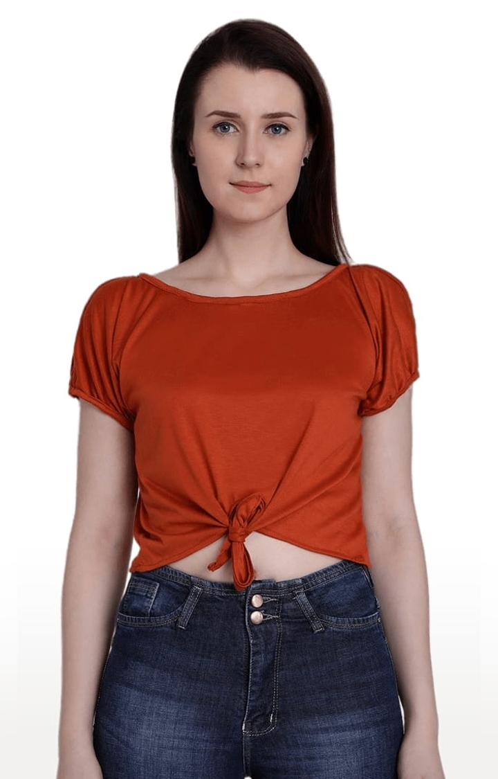 Women's Orange Rust  Viscose Solid Crop Top