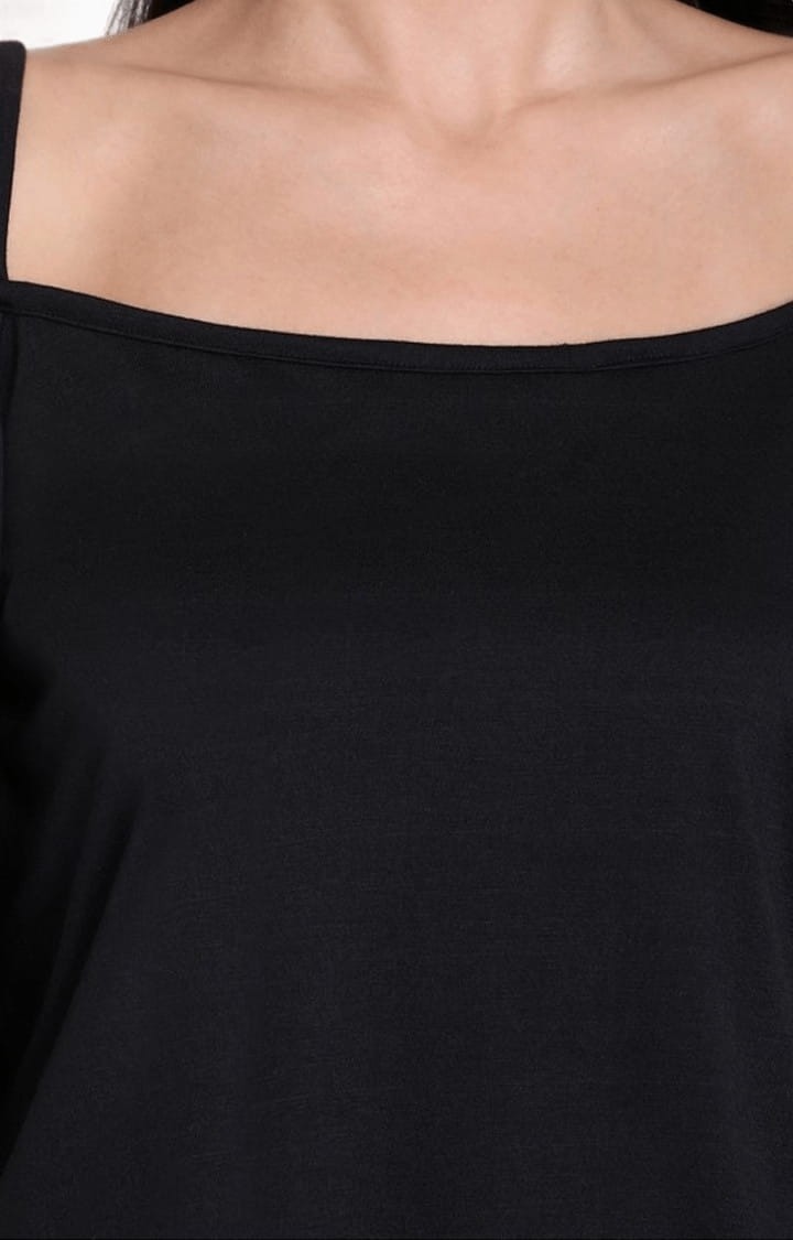 Women's Black Viscose Solid Strappy Top