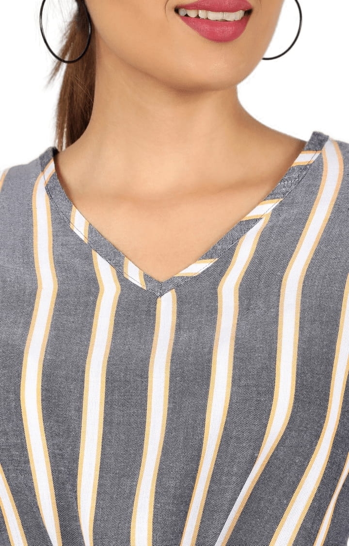 Women's Grey Viscose Striped Crop Top