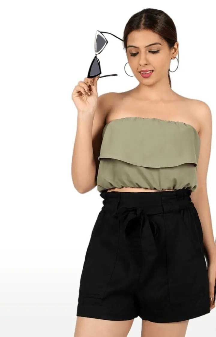 Women's Green Polyester Solid Tube Top