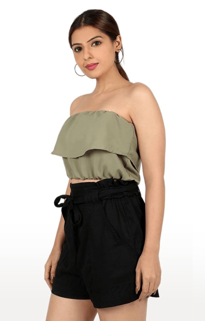 Women's Green Polyester Solid Tube Top