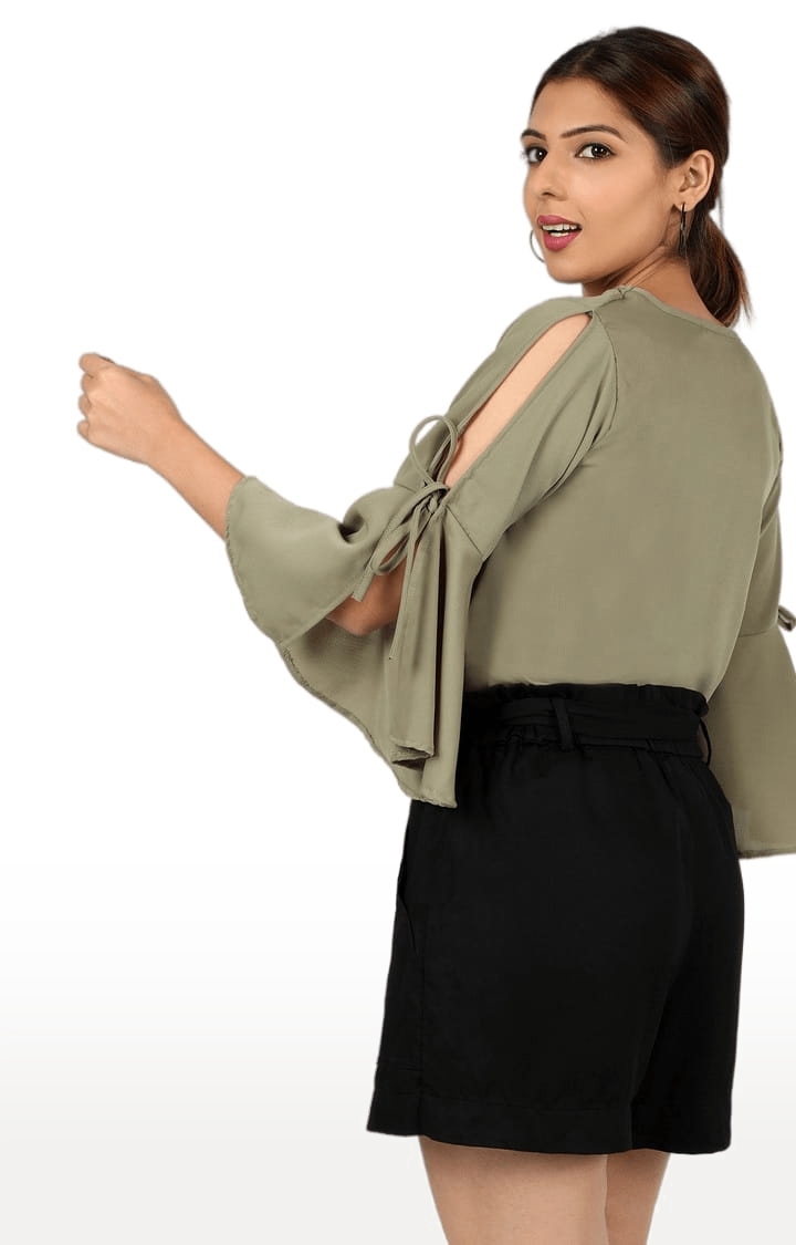 Women's Green Polyester  Solid Blouson Top