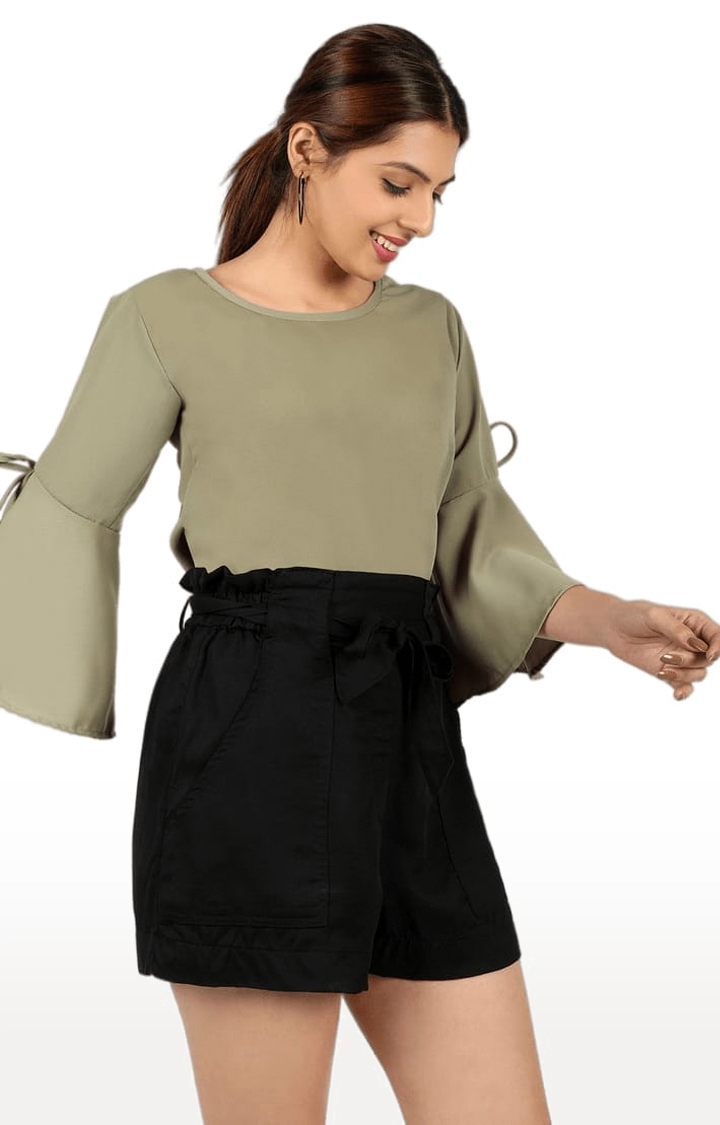 Women's Green Polyester  Solid Blouson Top