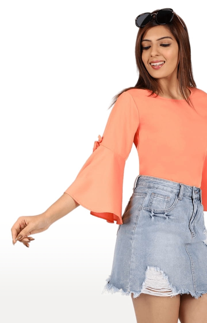 Women's Orange Polyester  Solid Blouson Top