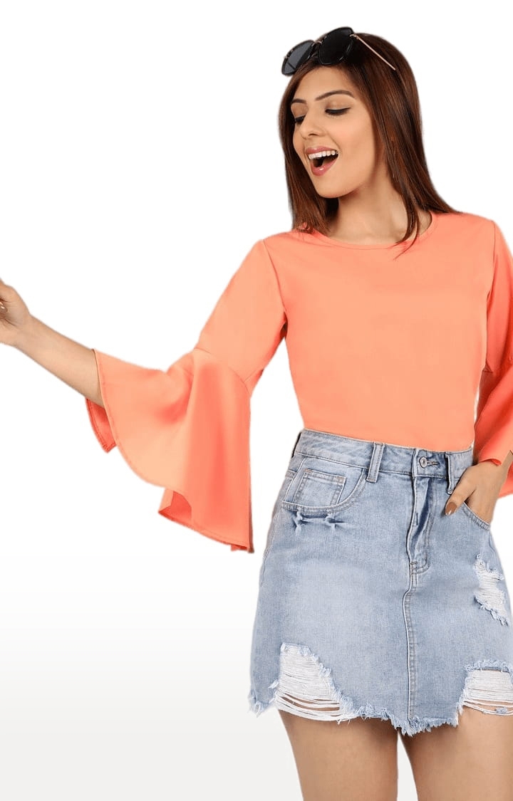 Women's Orange Polyester  Solid Blouson Top