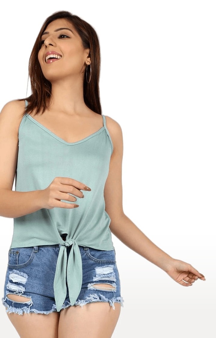Women's Green Polyester Solid Strappy Top