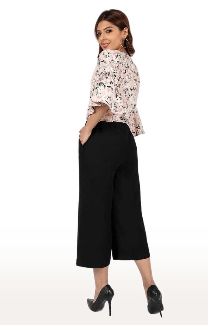 Women's Beige Polyester Floral Blouson Top
