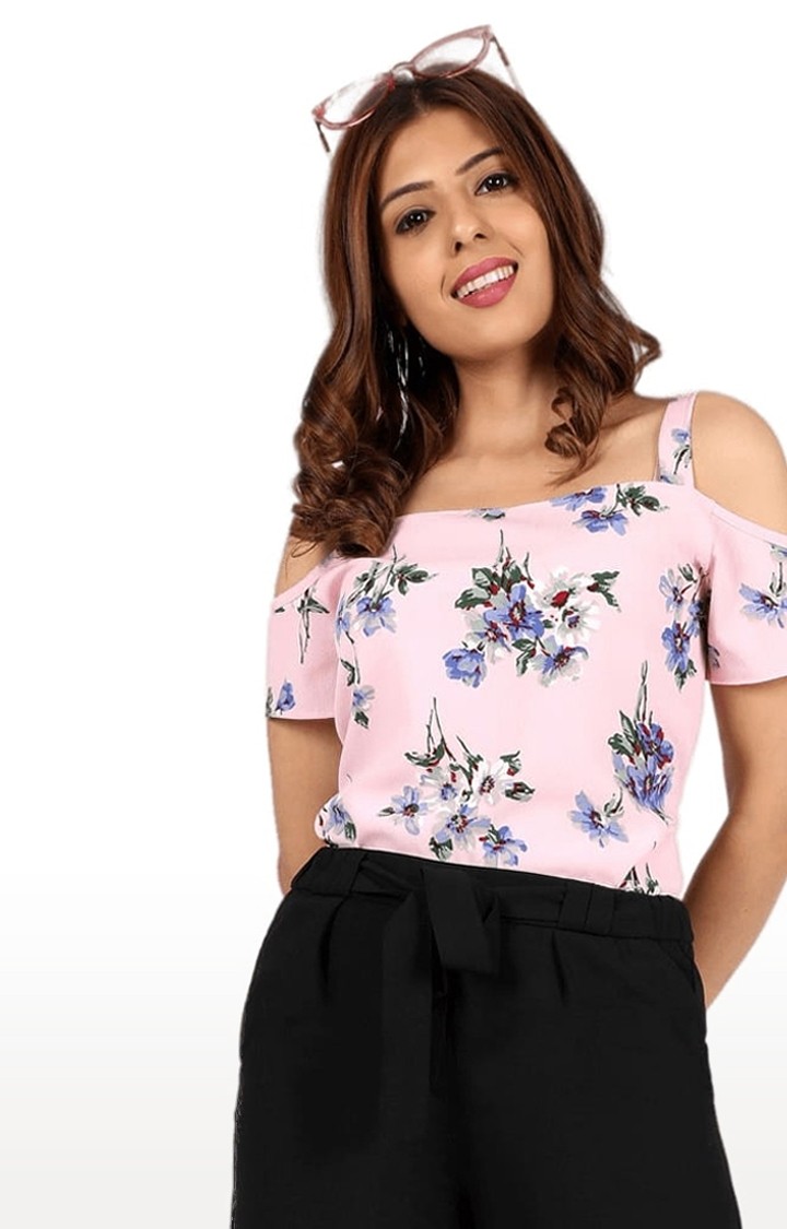 CHIMPAAANZEE | Women's Pink Polyester Floral Strappy Top