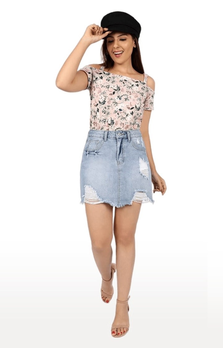Women's Beige Polyester Floral Strappy Top