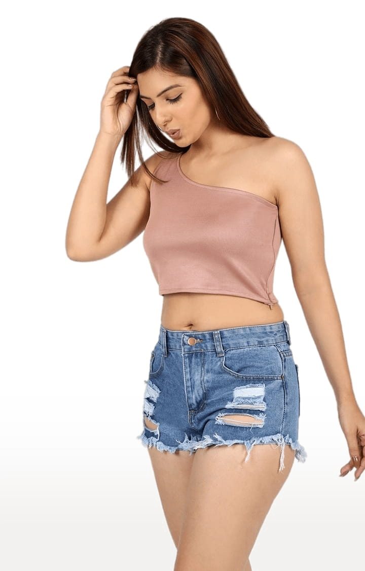 Women's Light Pink Polyester Solid Crop Top