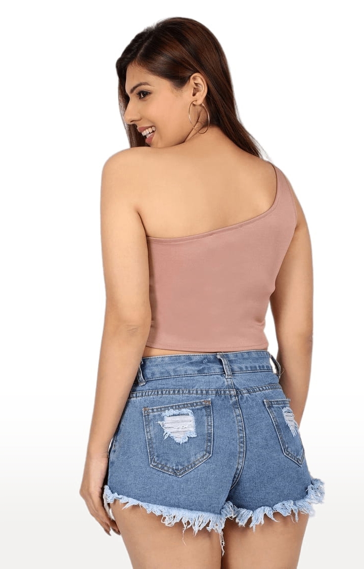 Women's Light Pink Polyester Solid Crop Top
