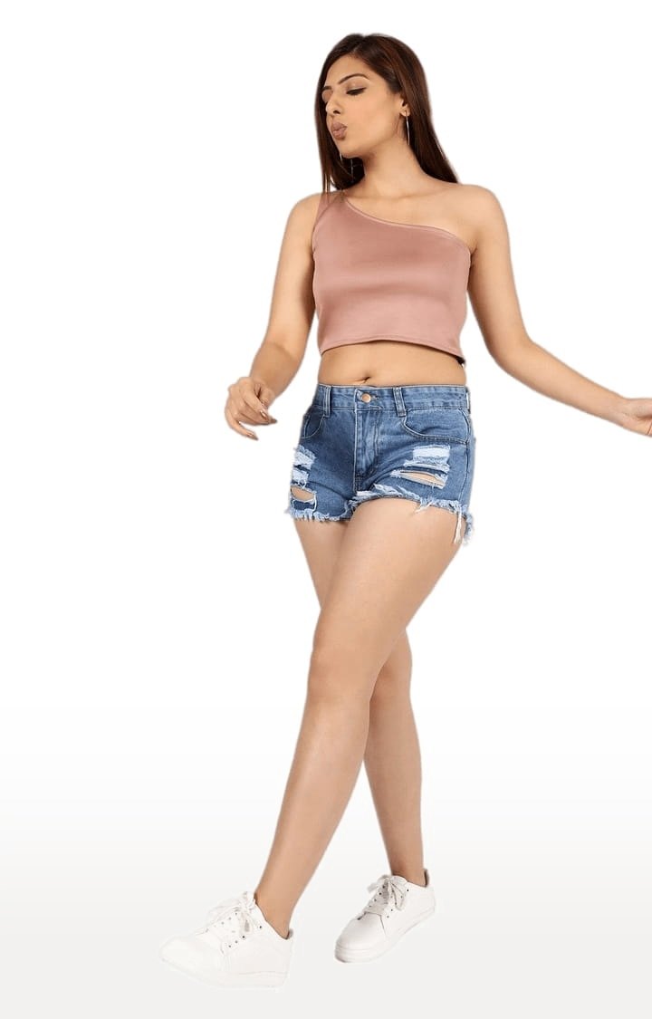 Women's Light Pink Polyester Solid Crop Top