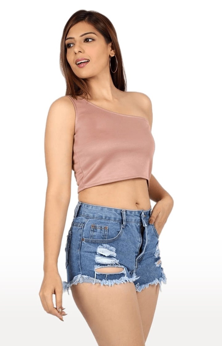 Women's Light Pink Polyester Solid Crop Top
