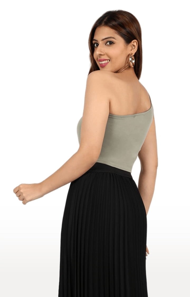 Women's Pista Green Polyester Solid Crop Top
