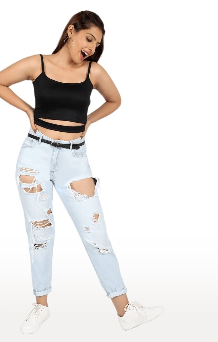 Women's Black Polyester Solid Strappy Top