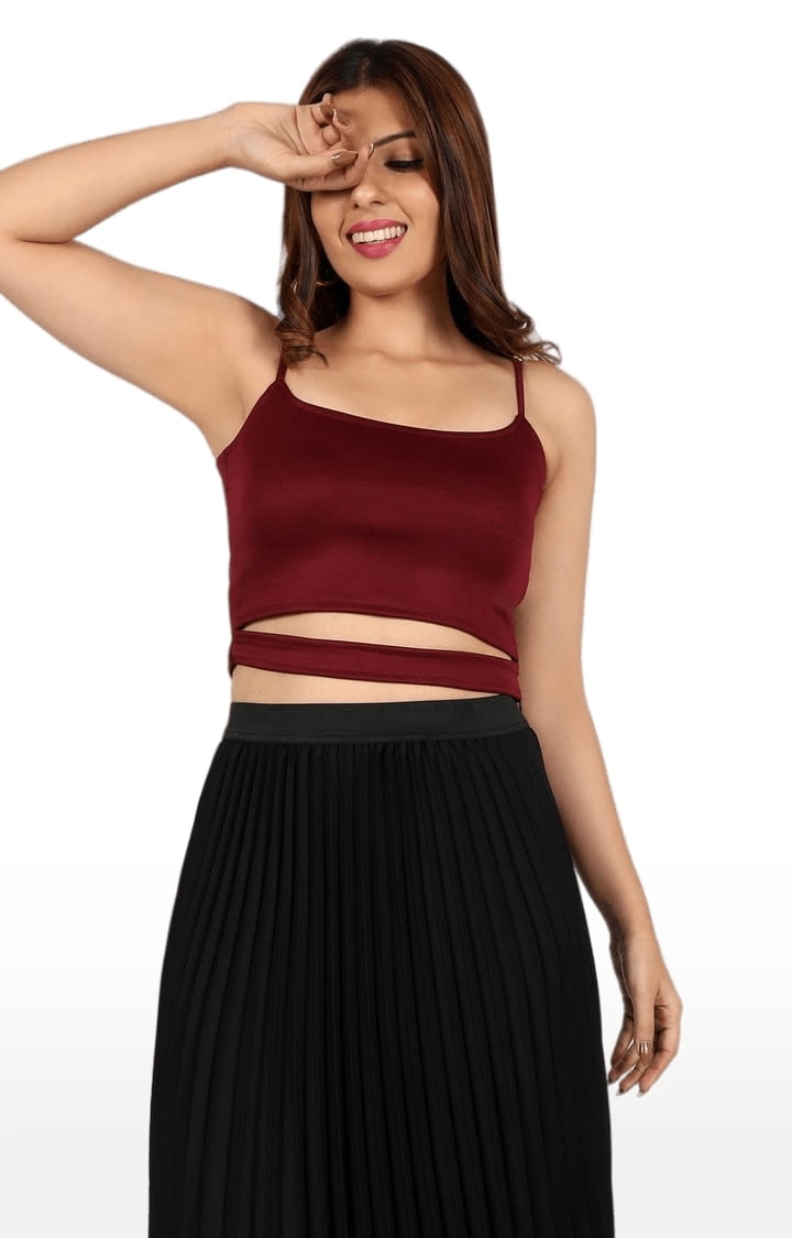 CHIMPAAANZEE | Women's Maroon Polyester Solid Strappy Top