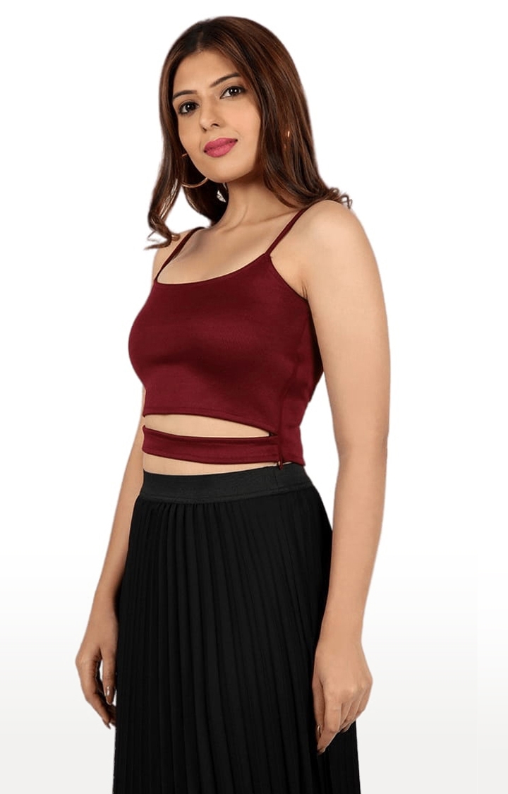 Women's Maroon Polyester Solid Strappy Top