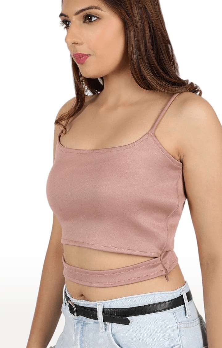Women's Light Pink Polyester Solid Strappy Top